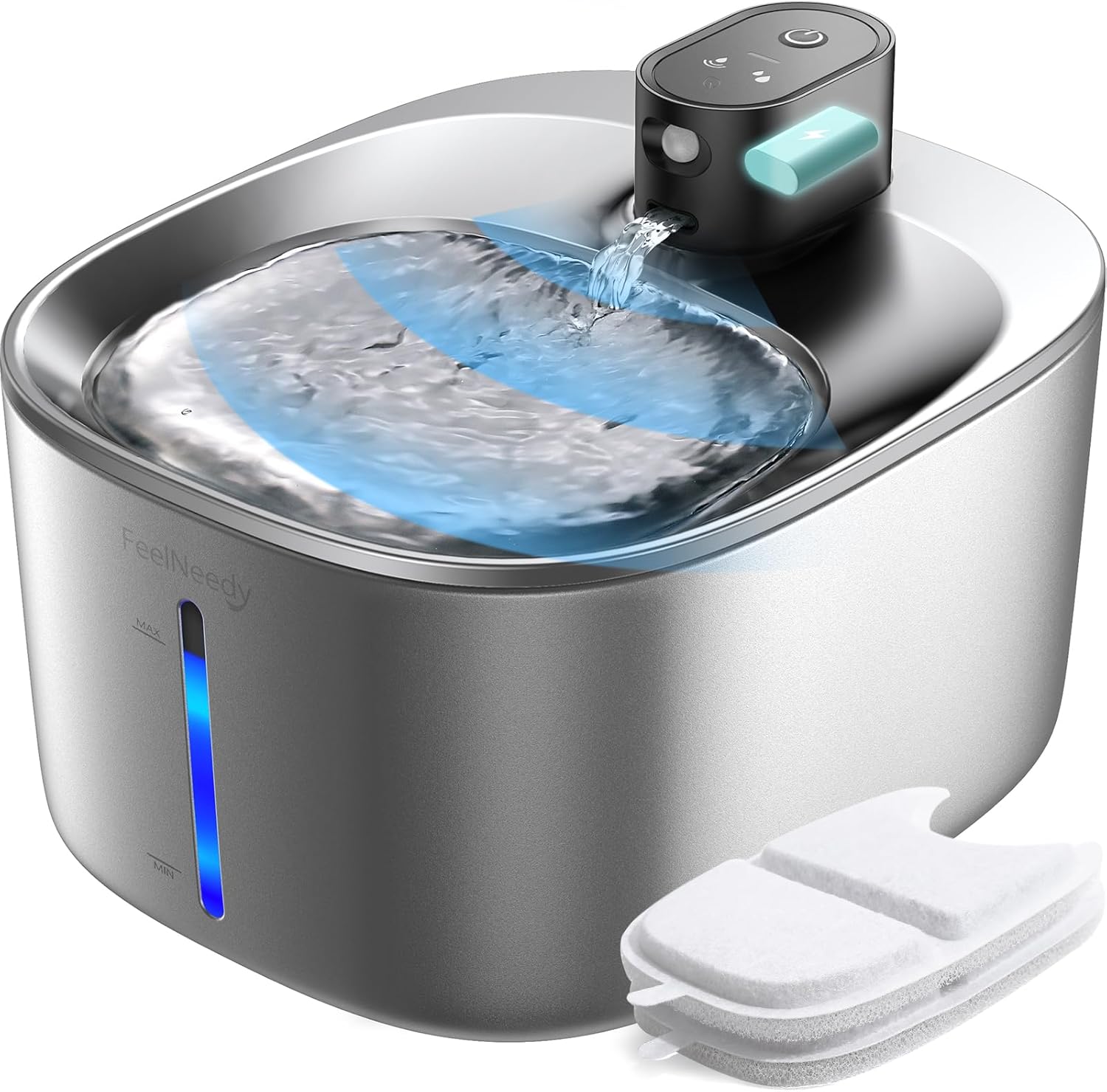 Cat Water Fountain Battery Operated, 4L/135fl oz Stainless Steel Pet Water Fount...