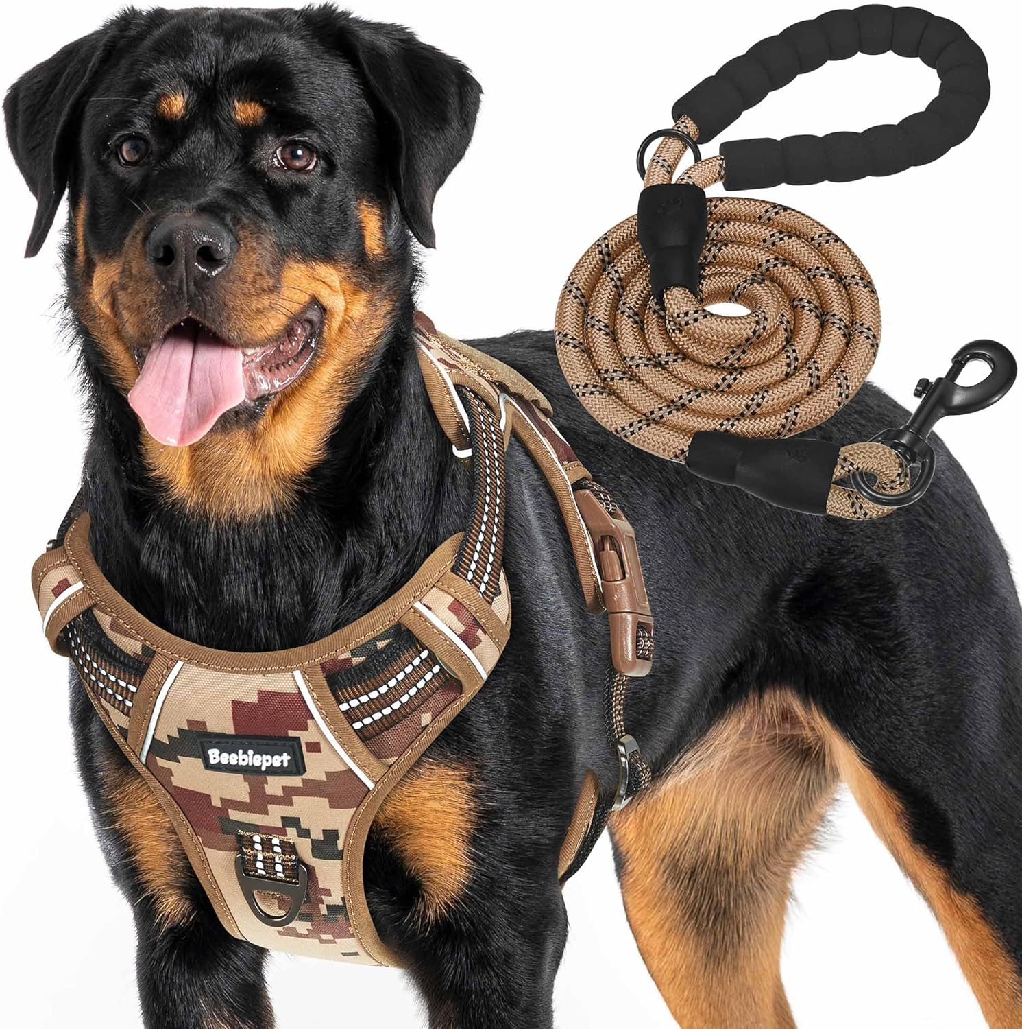 Heavy Duty Tactical Dog Harness for Large Dogs, No Pull Adjustable Pet Harness R...