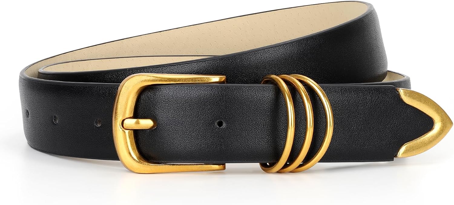 JASGOOD Women Leather Belt Gold Buckle Ladies Elegant Faux Leather Waist Belt fo...