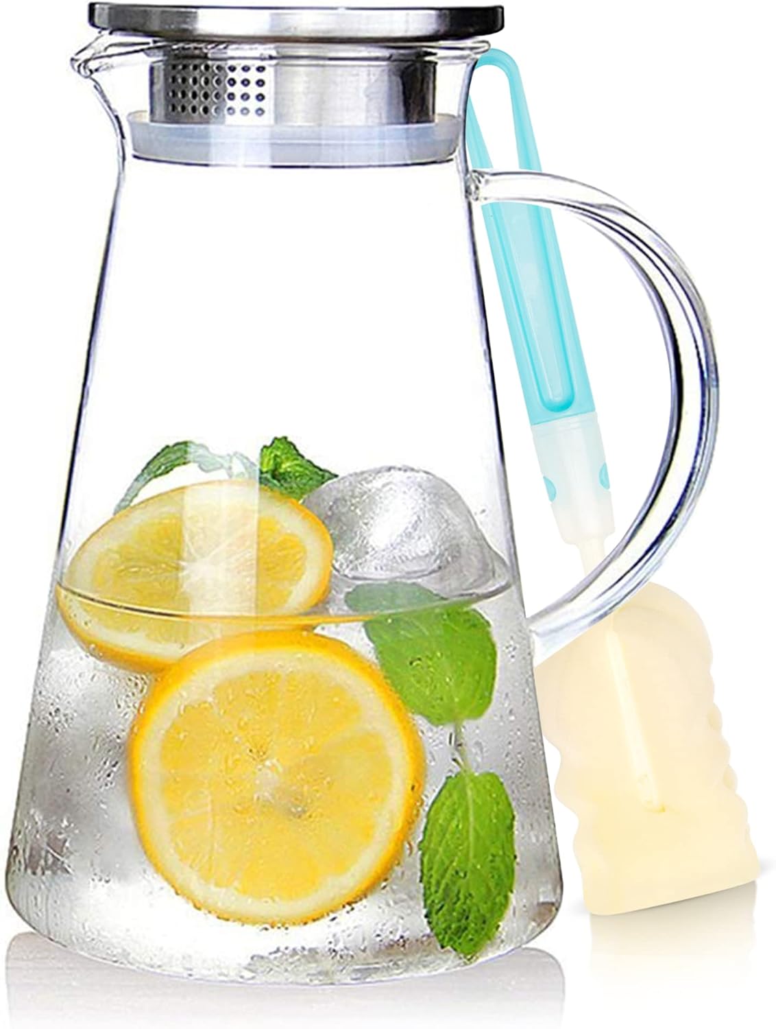 SUSTEAS 2.0 Liter 68oz Glass Pitcher with Lid, Easy Clean Heat Resistant Glass W...