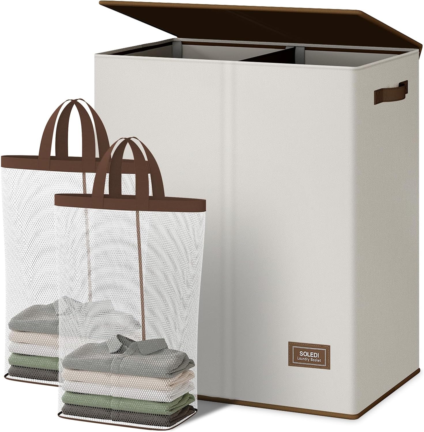 SOLEDI Double Laundry Hamper with Lid and Removable Laundry Bags, Large Hamper f...