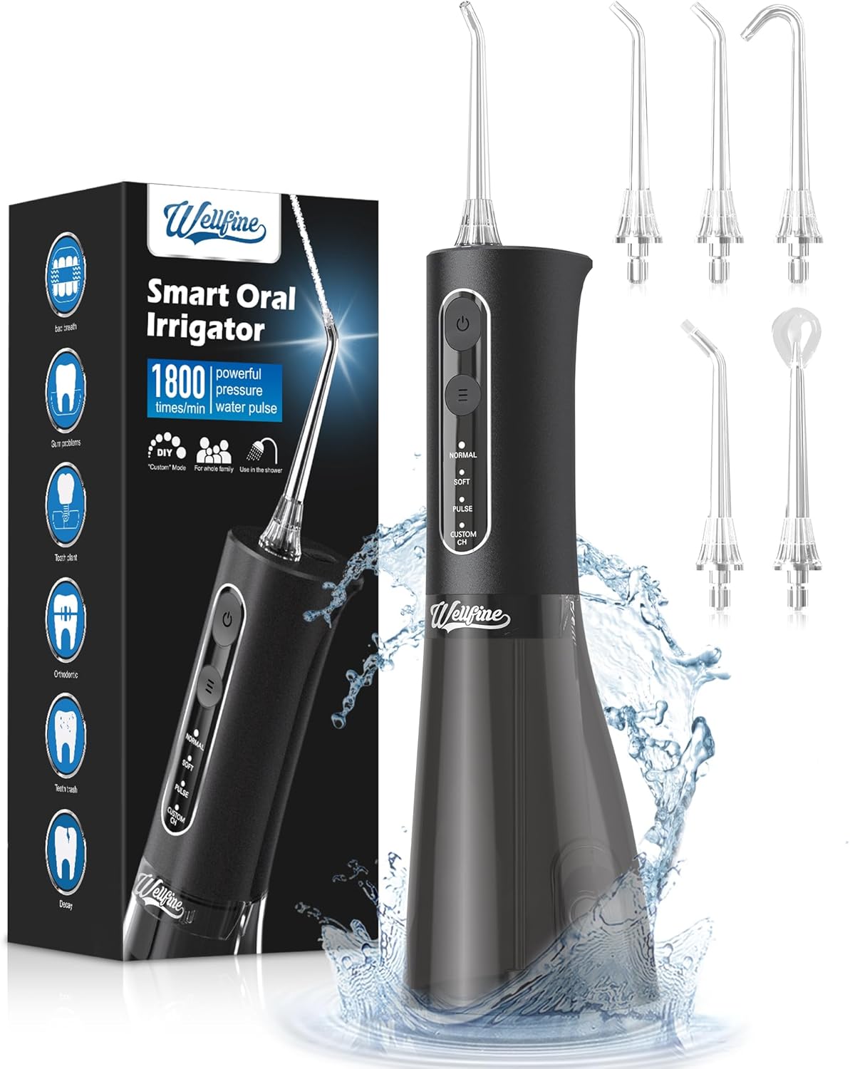 Water Dental Flosser Teeth Pick: Portable Cordless 4 Modes Flossers Pic 300ML Re...