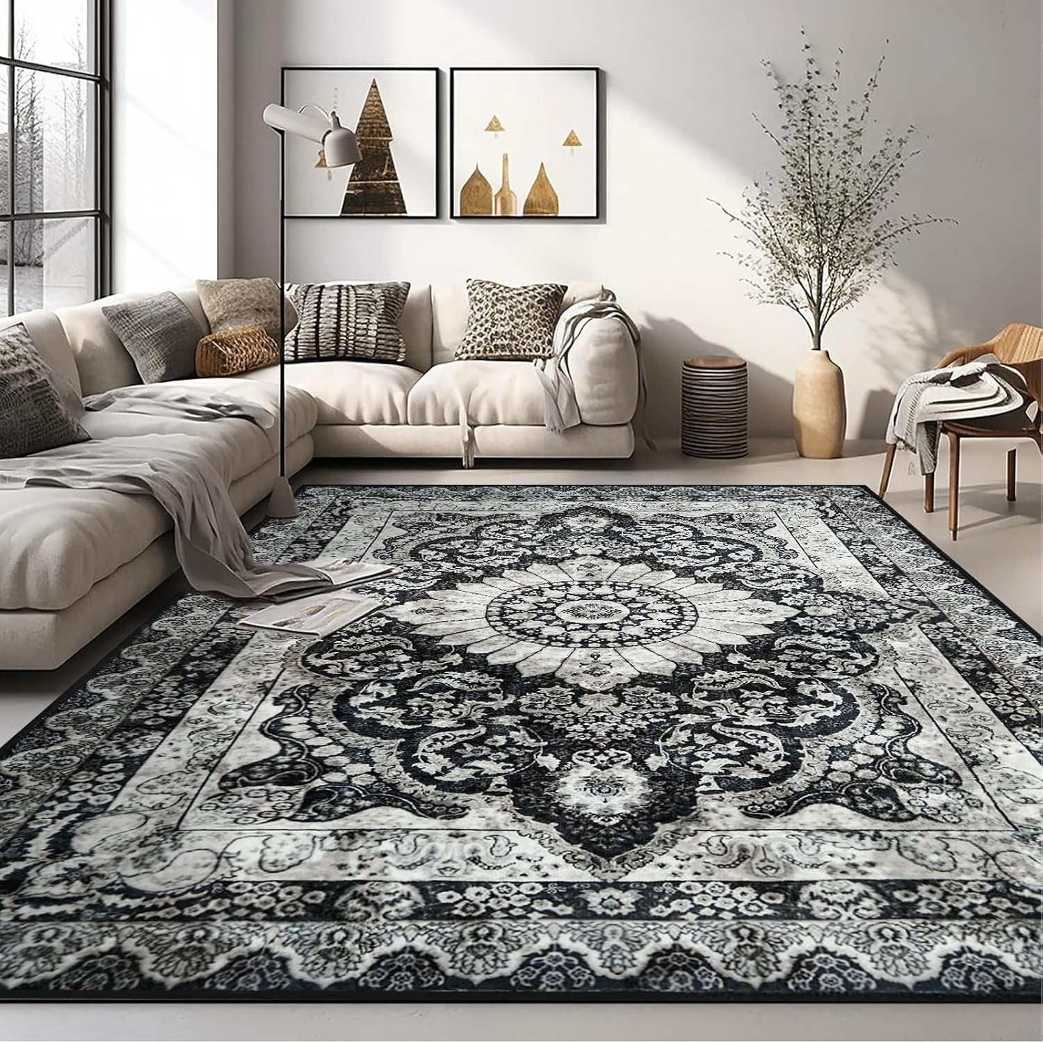 Area Rug 6x9 Washable Living Room Rug,Vintage Soft Boho Area Rug,Non-Slip/Non-Sh...