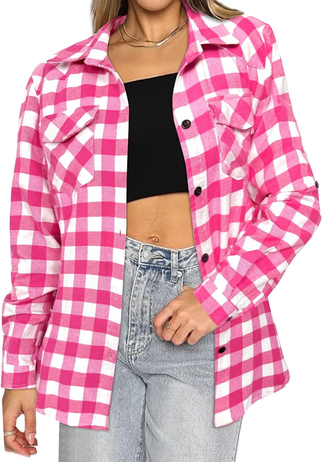 HOTOUCH Women's Shirts, Special Long Roll Up Sleeve Cotton Flannels, Innovative...