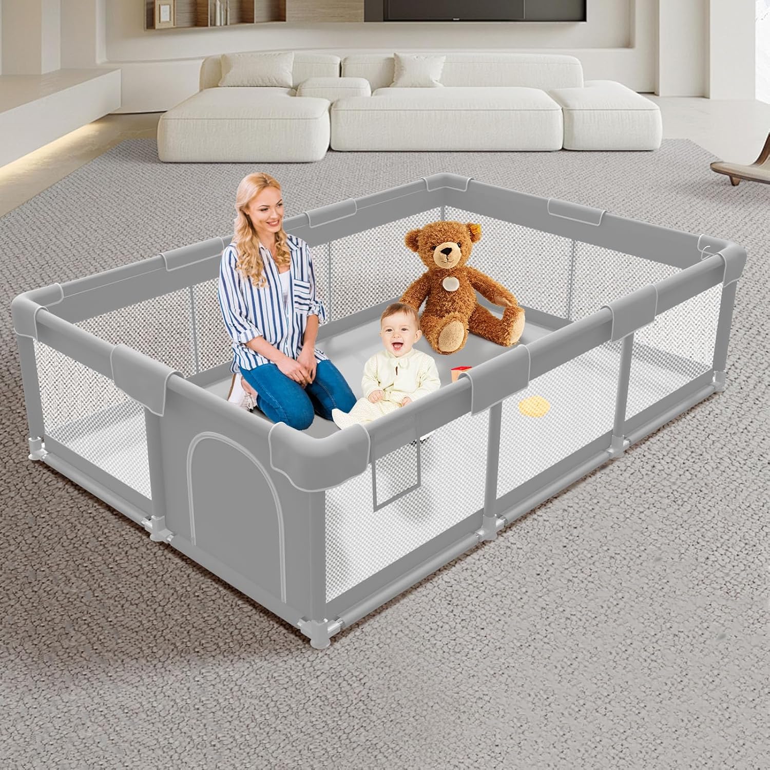 Baby Playpen 74x50 inch, Playpen for Babies and Toddlers, Baby Play Pen Design w...