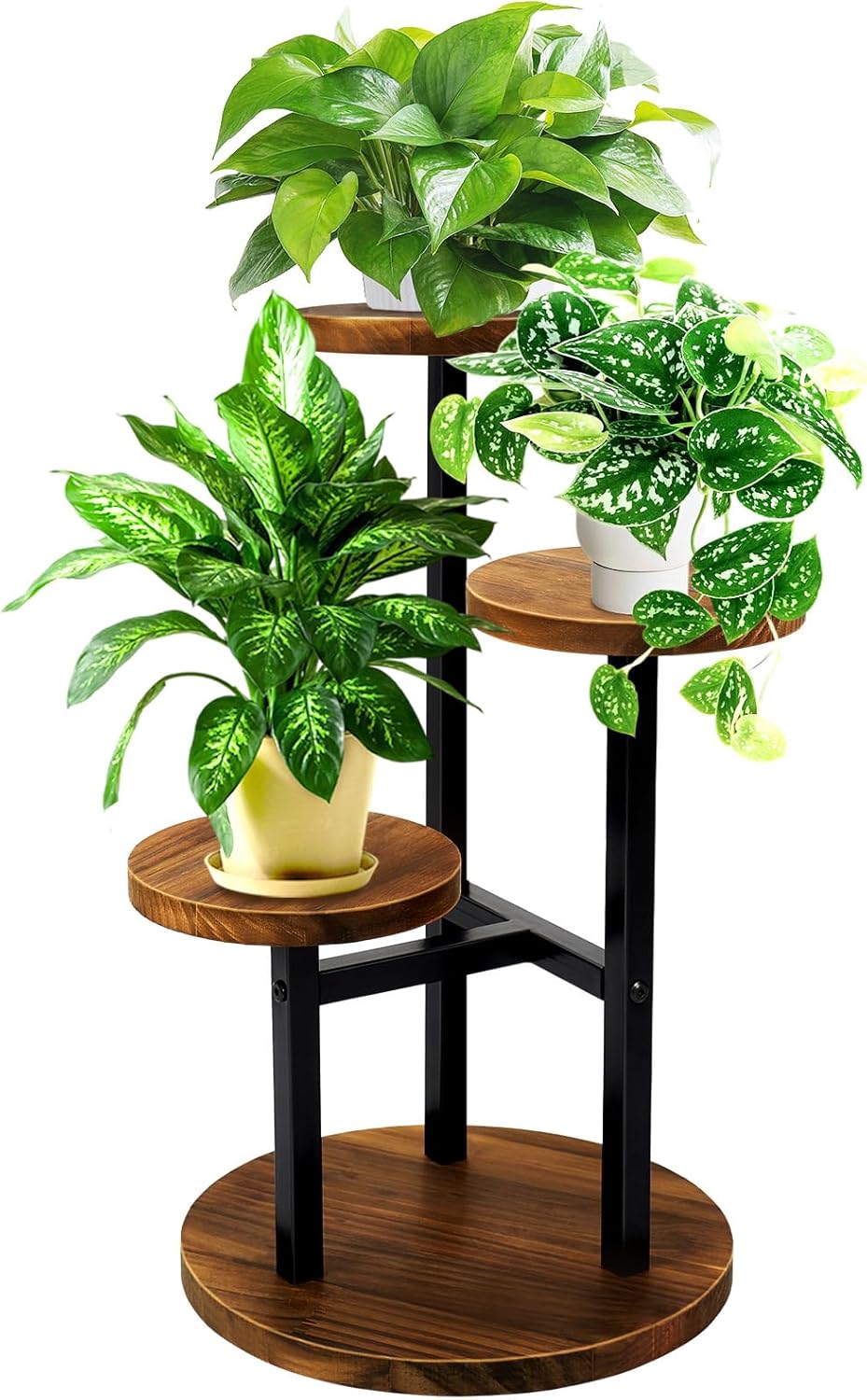 GEEBOBO 3 Tier Plant Stand Indoor, Metal Wood Plant Stands For Indoor Plants Mul...