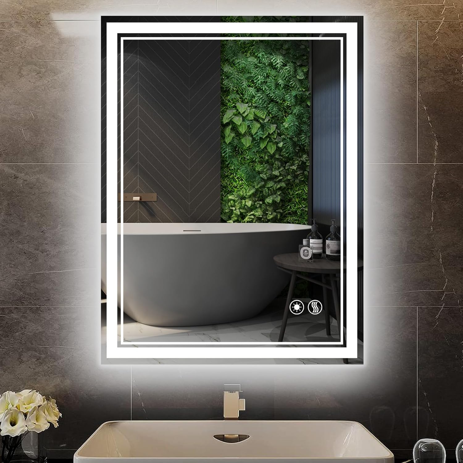 24 x 32'' LED Bathroom Mirror Fogless Bathroom Mirror with LED Lights Dimmable 3...