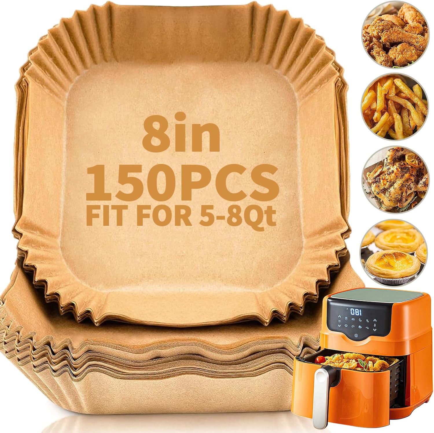 150pcs Air Fryer Liners, 8.7" Square Parchment Disposable Paper Liner for Air Fr...