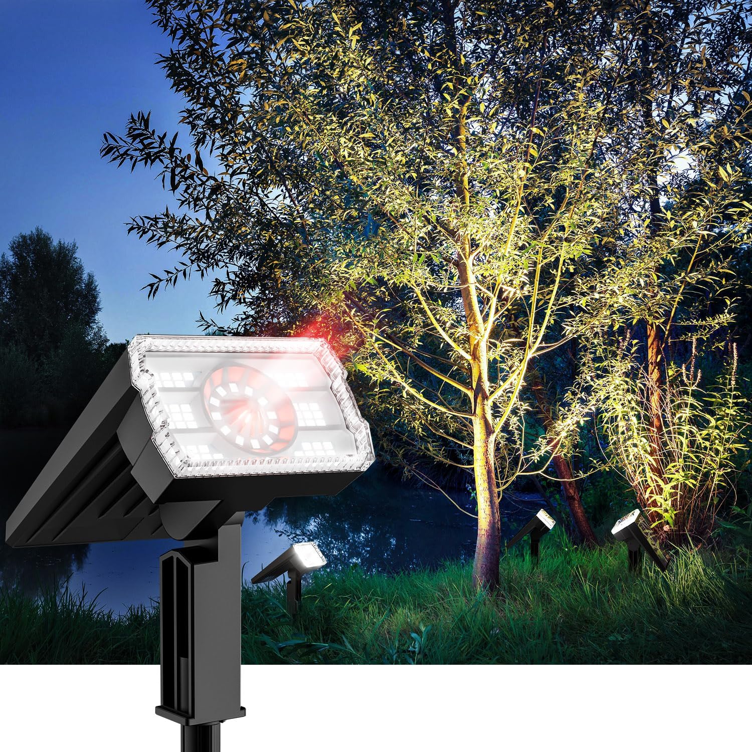 LARGE PANEL Solar Lights Outdoor, [58 LED/Central RGB/3 Modes] 12000K Solar Spot...