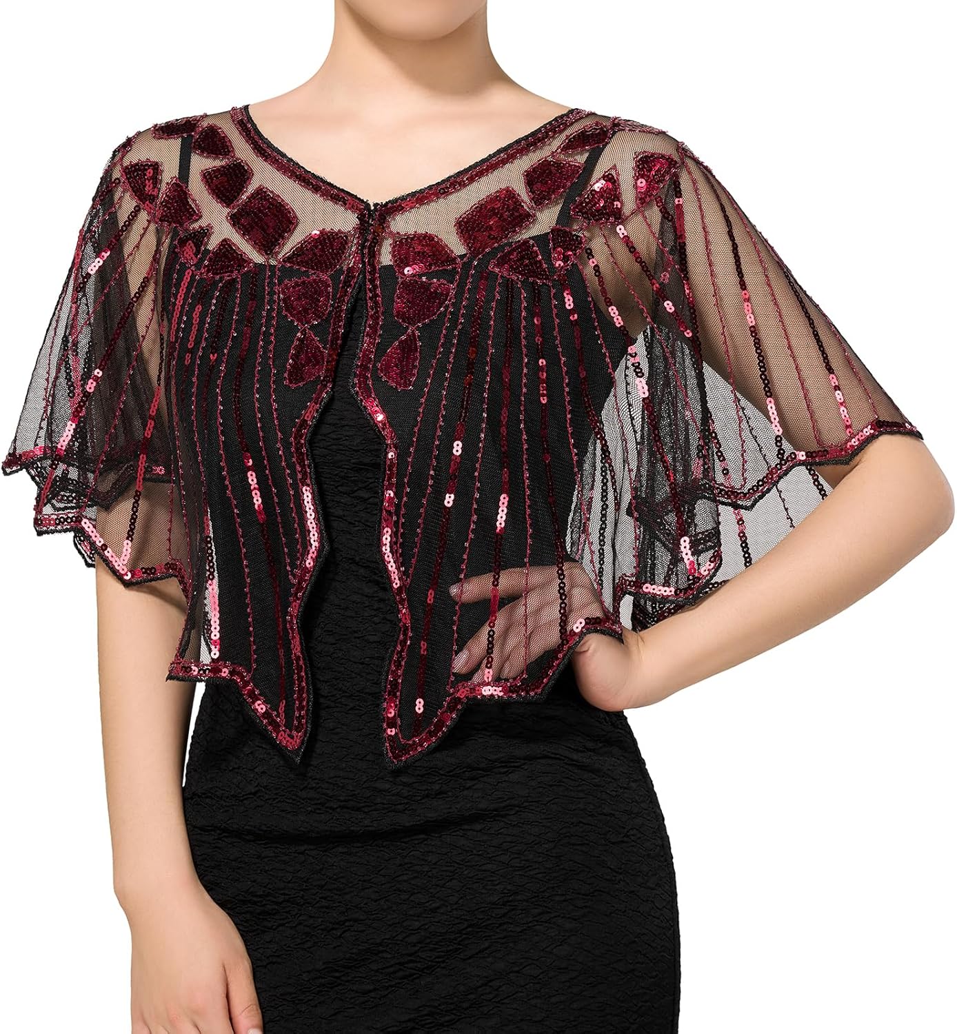 SWEETV Women's 1920s Shawl Wraps,Sequin Beaded Flapper Evening Shawls for women...
