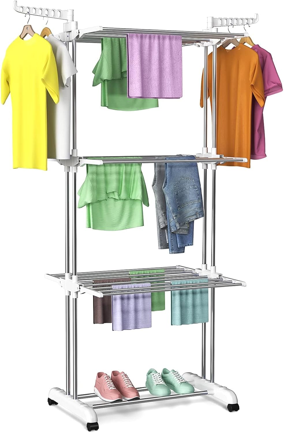 Bigzzia Clothes Drying Rack, Folding Stainless Steel Drying Rack Clothing Indoor...