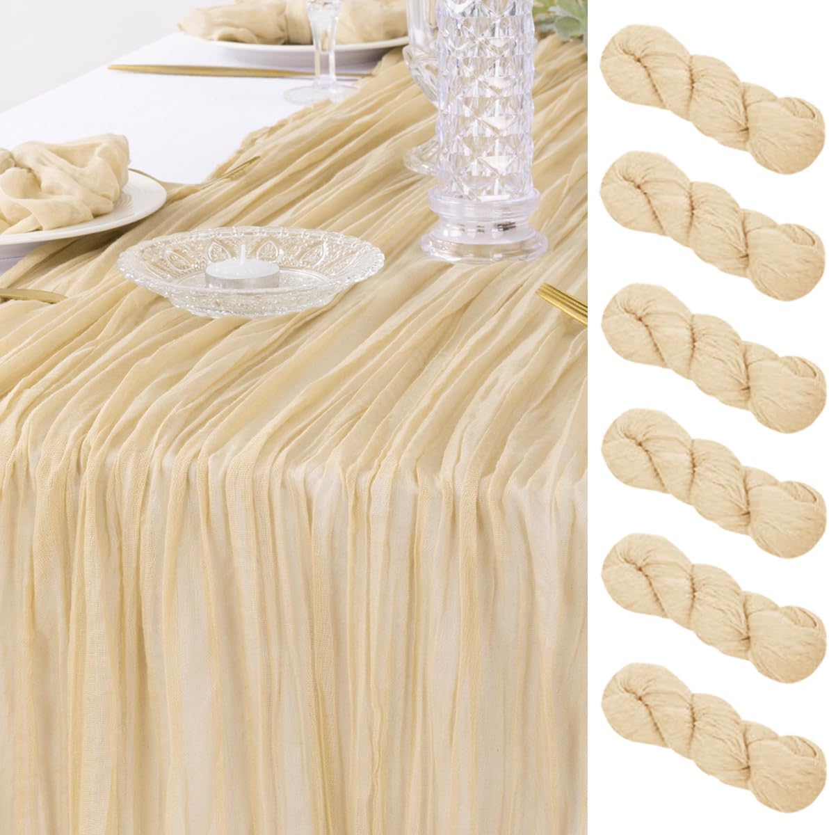 6 Pack Fall Table Runner Champagne Thanksgiving Cheesecloth Table Runner Boho Ga...