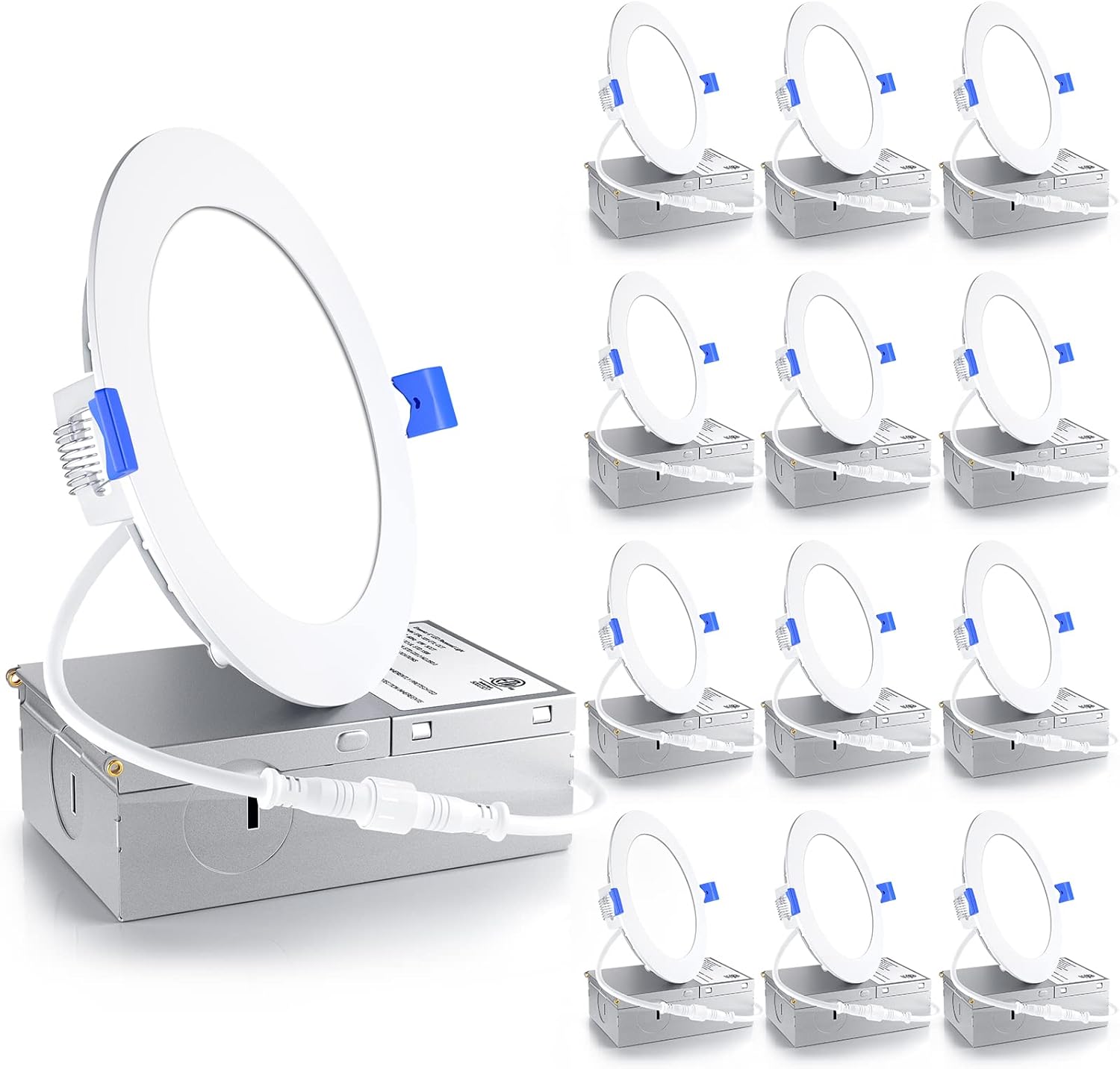 Ensenior 12 Pack 4 Inch Ultra-Thin LED Recessed Ceiling Light with Junction Box,...