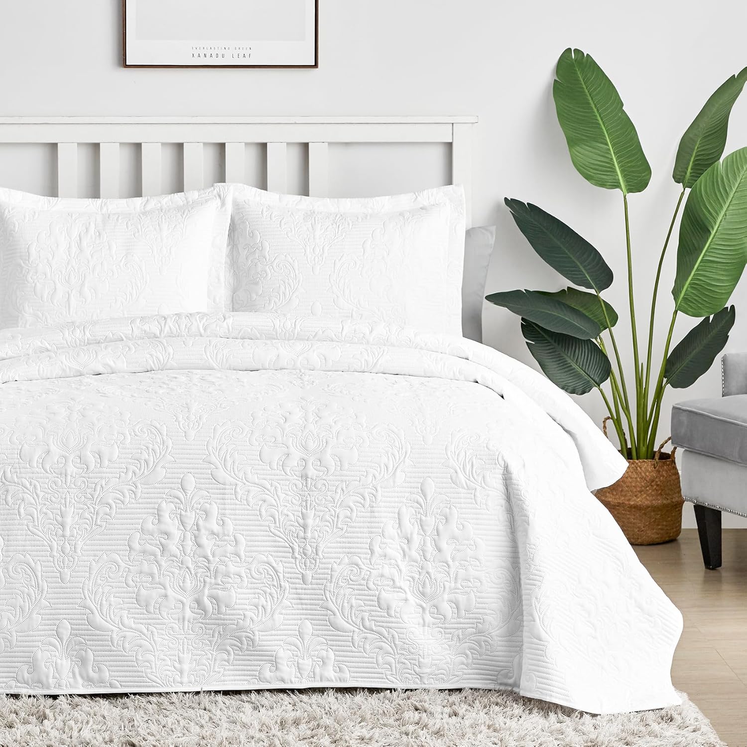 Hansleep White Quilt Queen Size - Damask Ultrasoni...