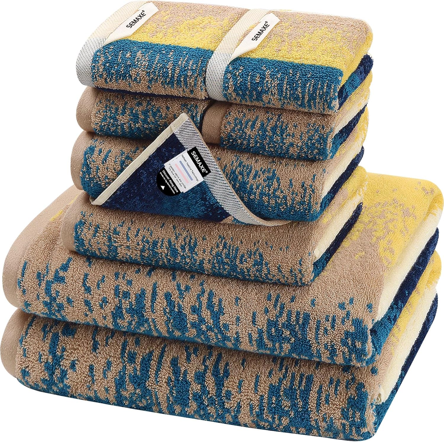 SEMAXE Bath Towel Set, 100% Cotton Bathroom Towels with Hanging Loops and Lifecy...