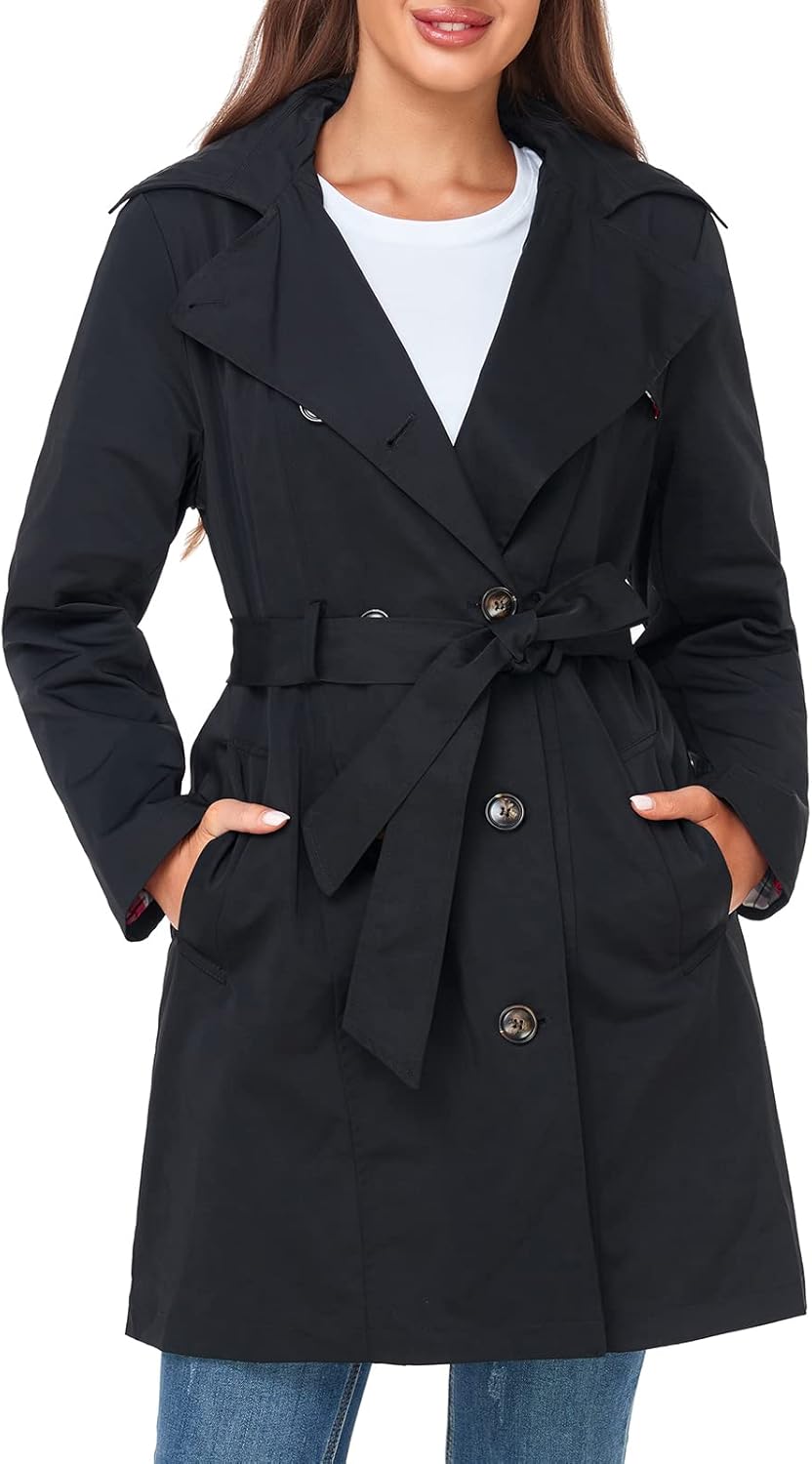 SaphiRose Women's Water-Resistant Trench Coat Double-Breasted Long Peacoat with...