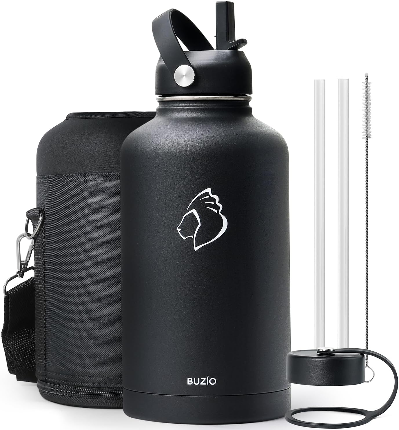 BUZIO Vacuum Insulated Stainless Steel Water Bottle 64oz (Cold for 48 Hrs/Hot fo...
