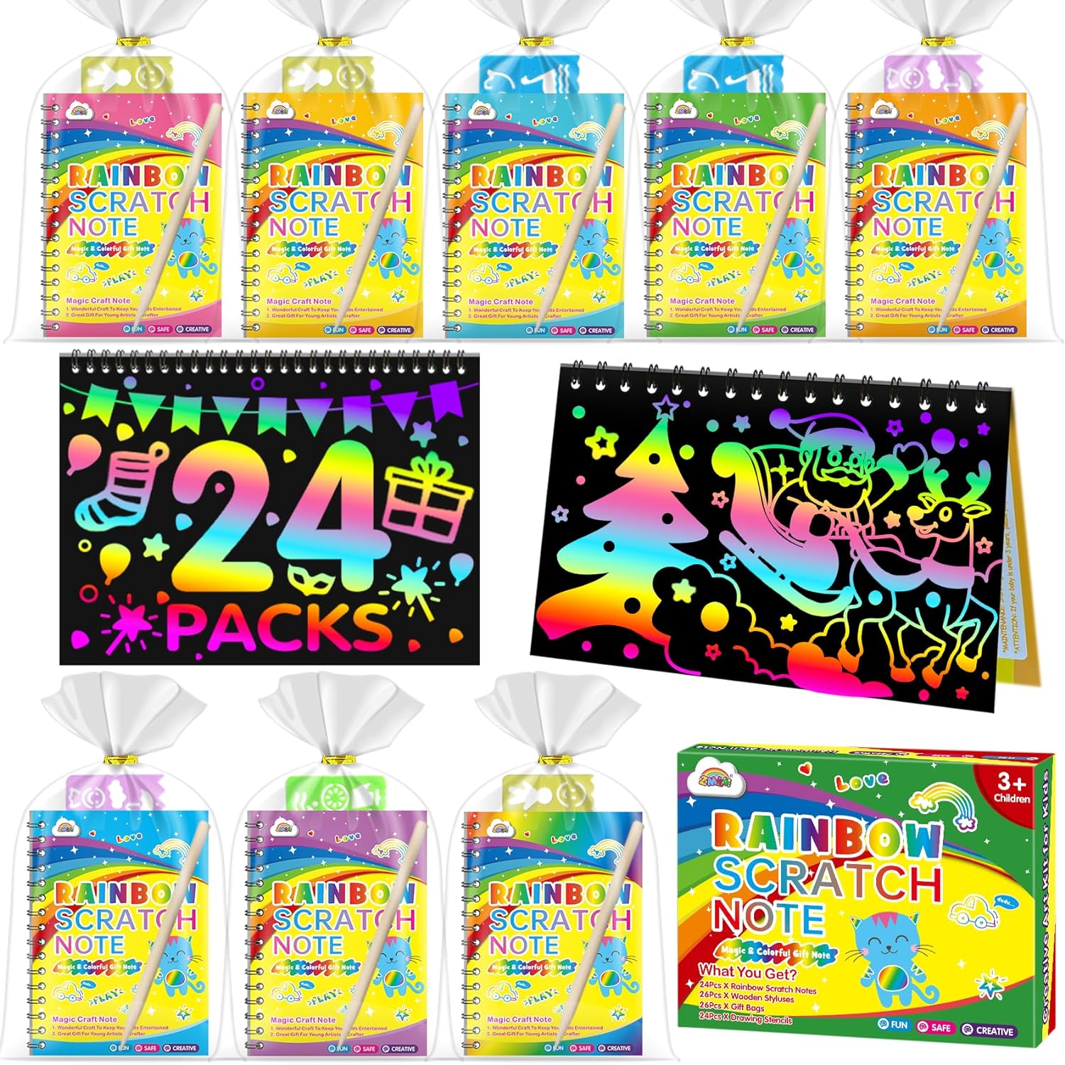 ZMLM Rainbow Scratch Party Favors Kids: Birthday Gifts Toy Bulk Scratch Art Note...