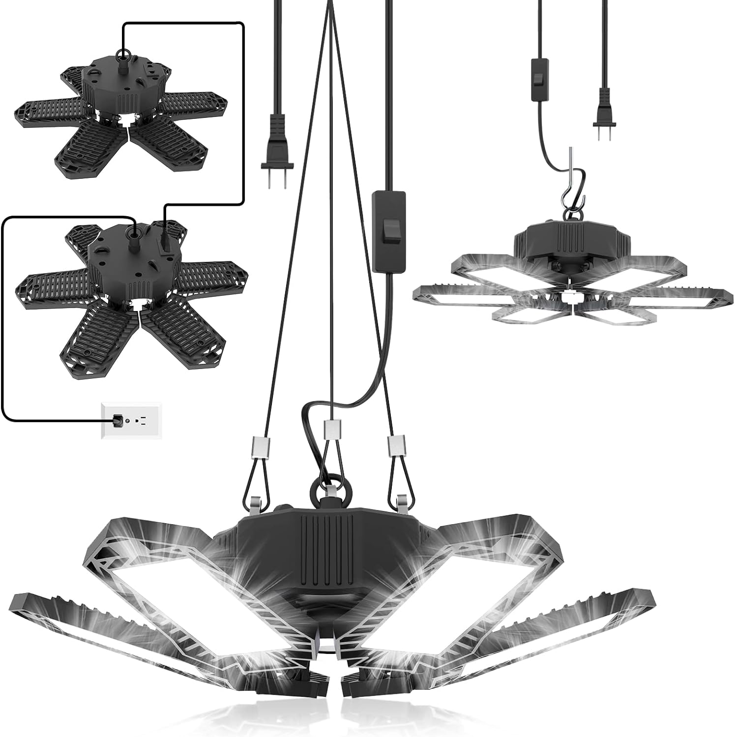 SEOBIOG 2 Pack Plug in Garage Light, Upgraded 200W 20000LM Linkable LED Shop Lig...