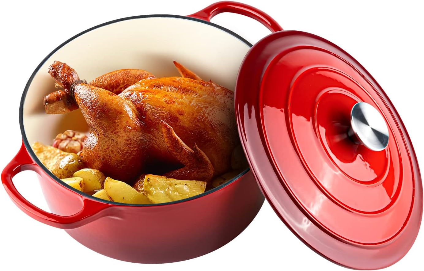 Miereirl 6 QT Enameled Dutch Oven Pot, Special Cast Iron Dual Handle Dutch Oven...