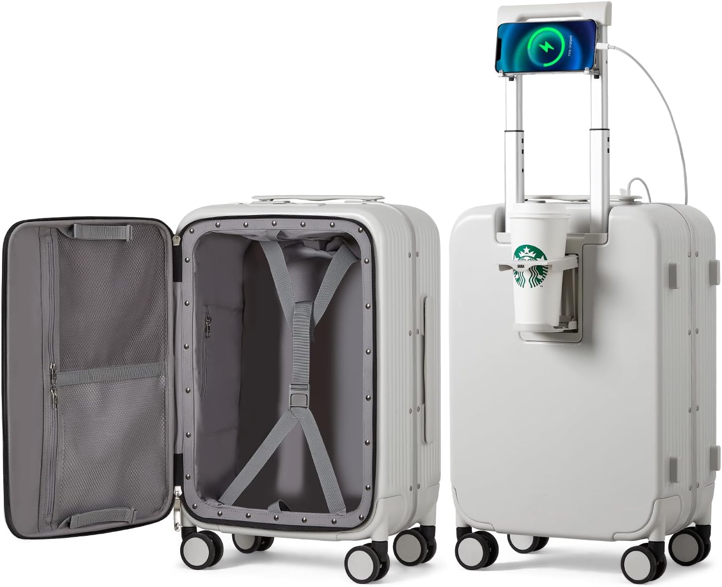 mixi Carry On Luggage with Cup Phone Holder and Charger Hard Shell Suitcases wit...