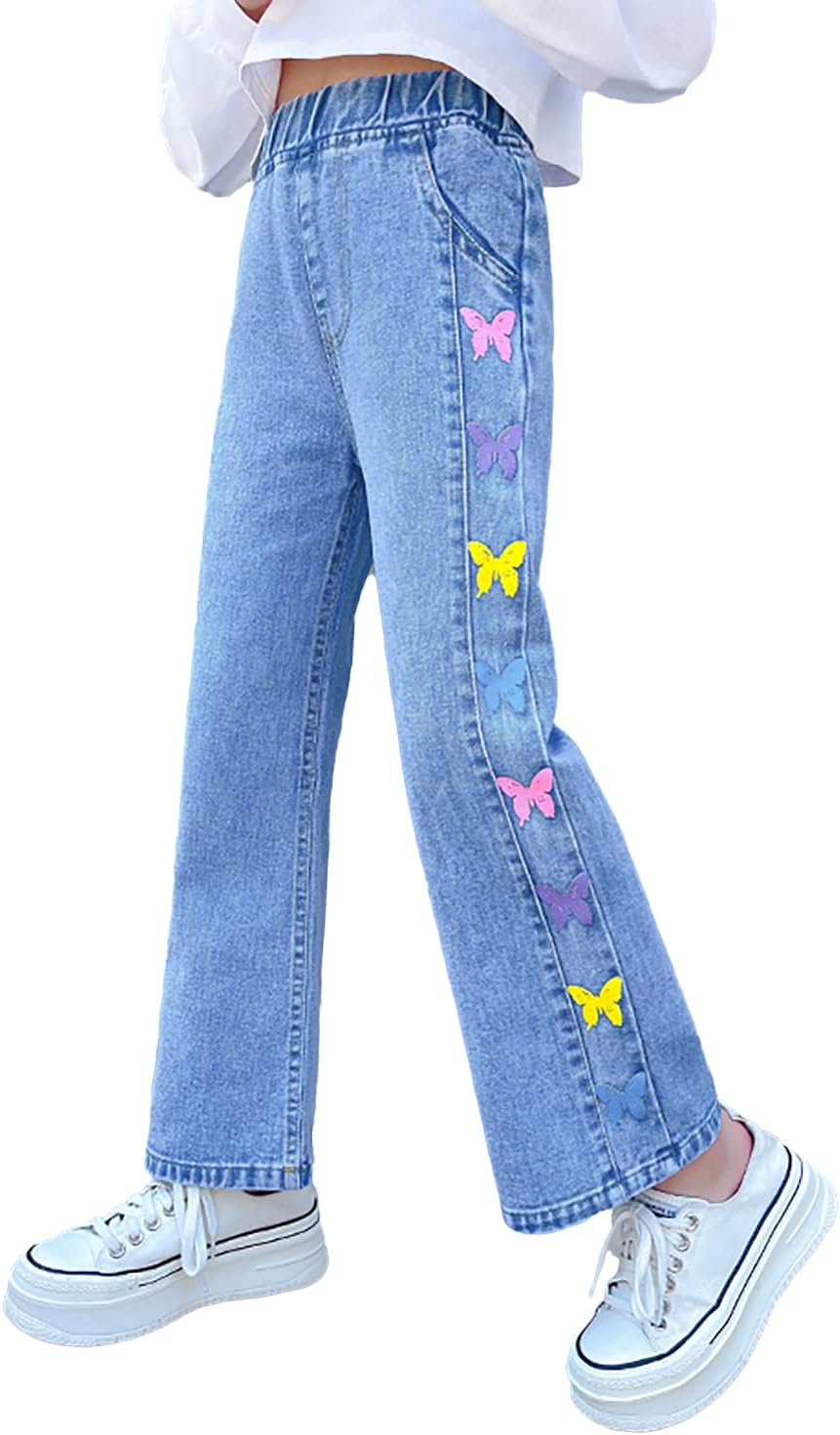 Rolanko Girls Jeans, Special Bootcut Ripped Denim Pants for Kids, Innovative Jea...