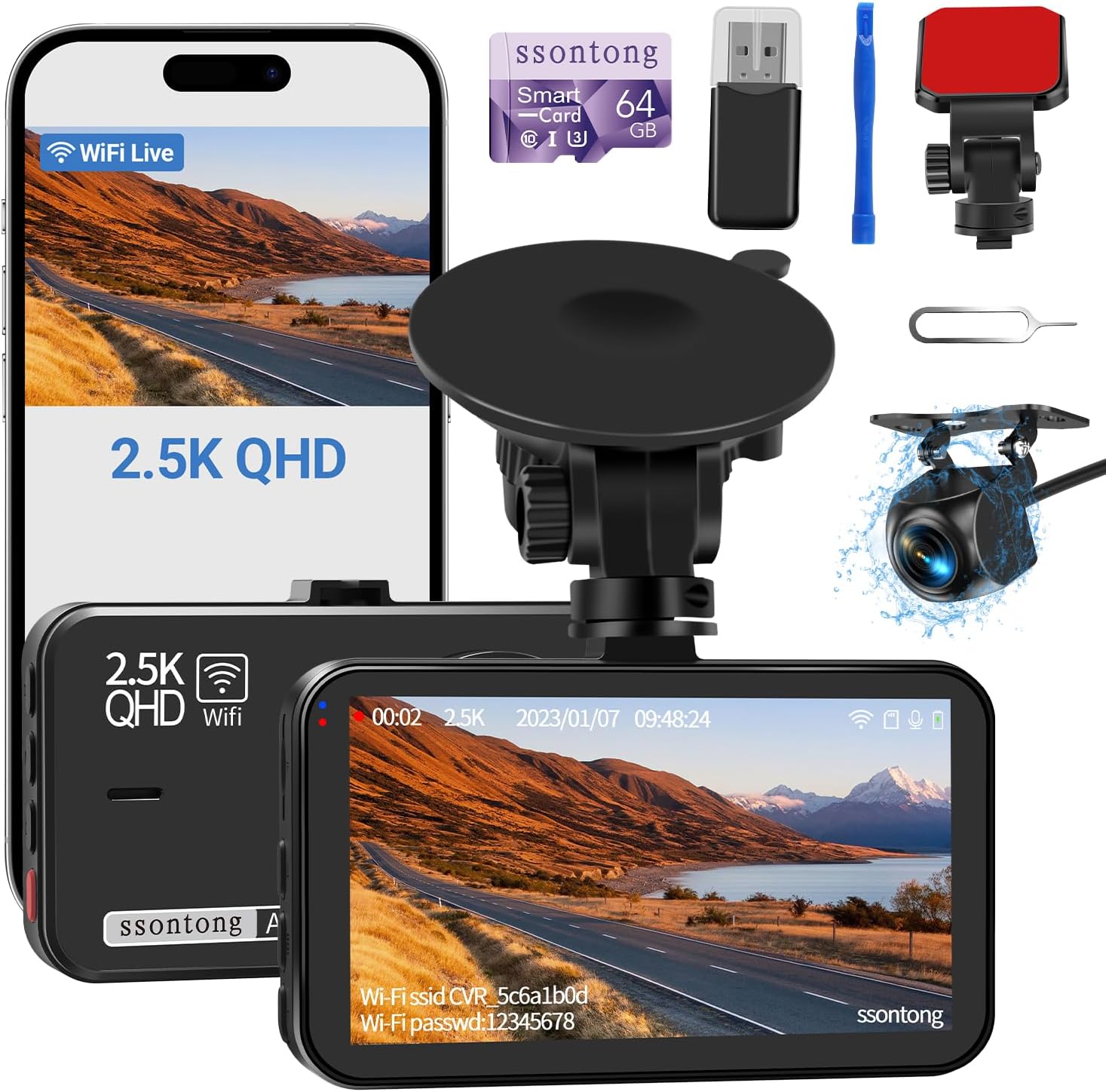 Dash Cam Front and Rear, Dash Camera for Cars WiFi/APP Control Dual Dashcam W/ 6...
