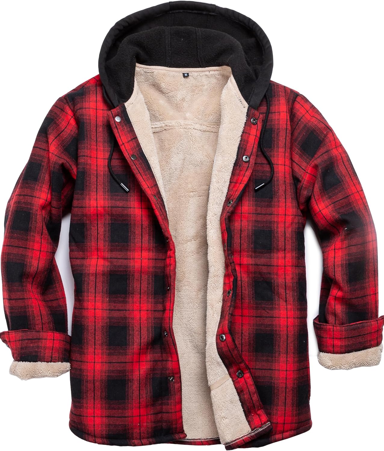 Men's Cotton Plaid Long Sleeve Shirts Jacket Fleece Lined Flannel Shirts Sherpa...