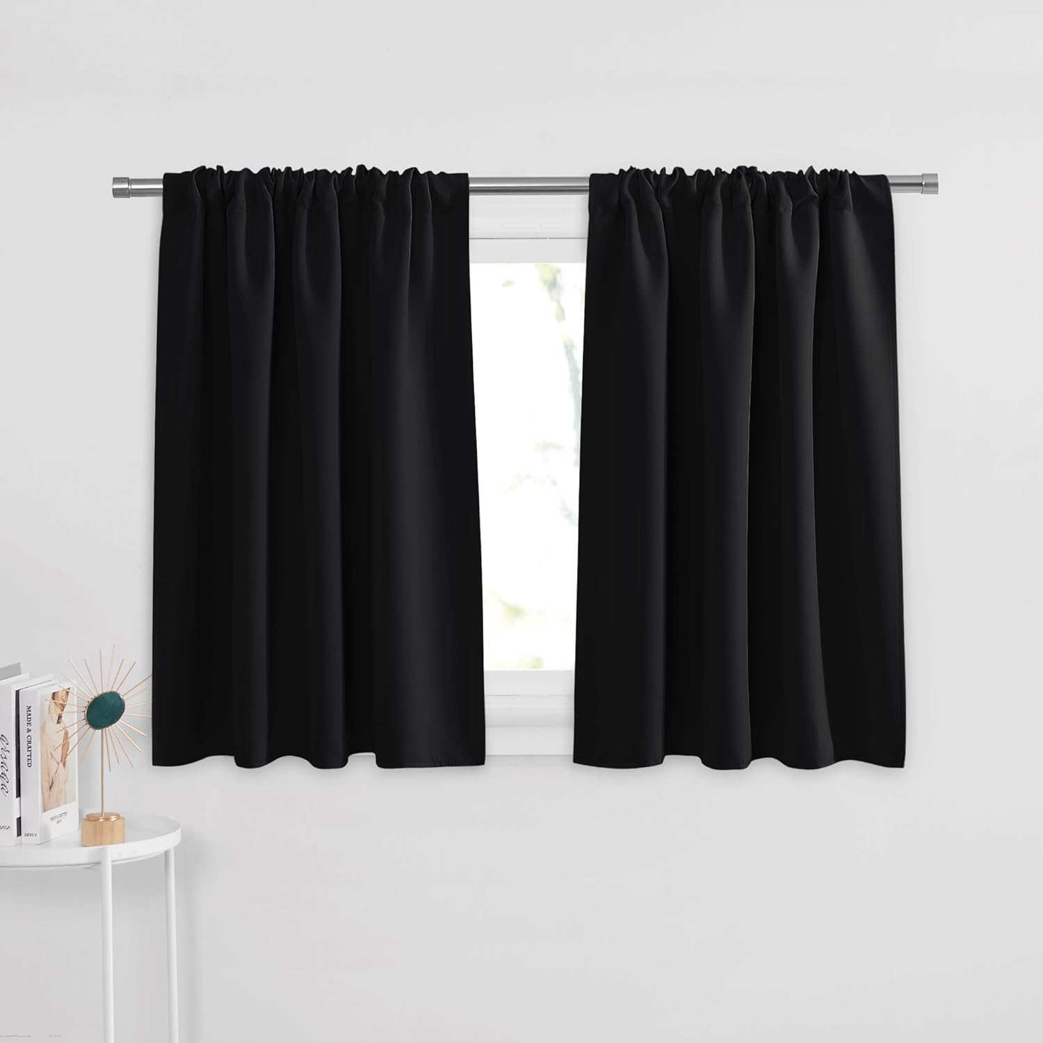 PONY DANCE Short Curtains Black Half Window Curtains for Bedroom, Privacy Curtai...