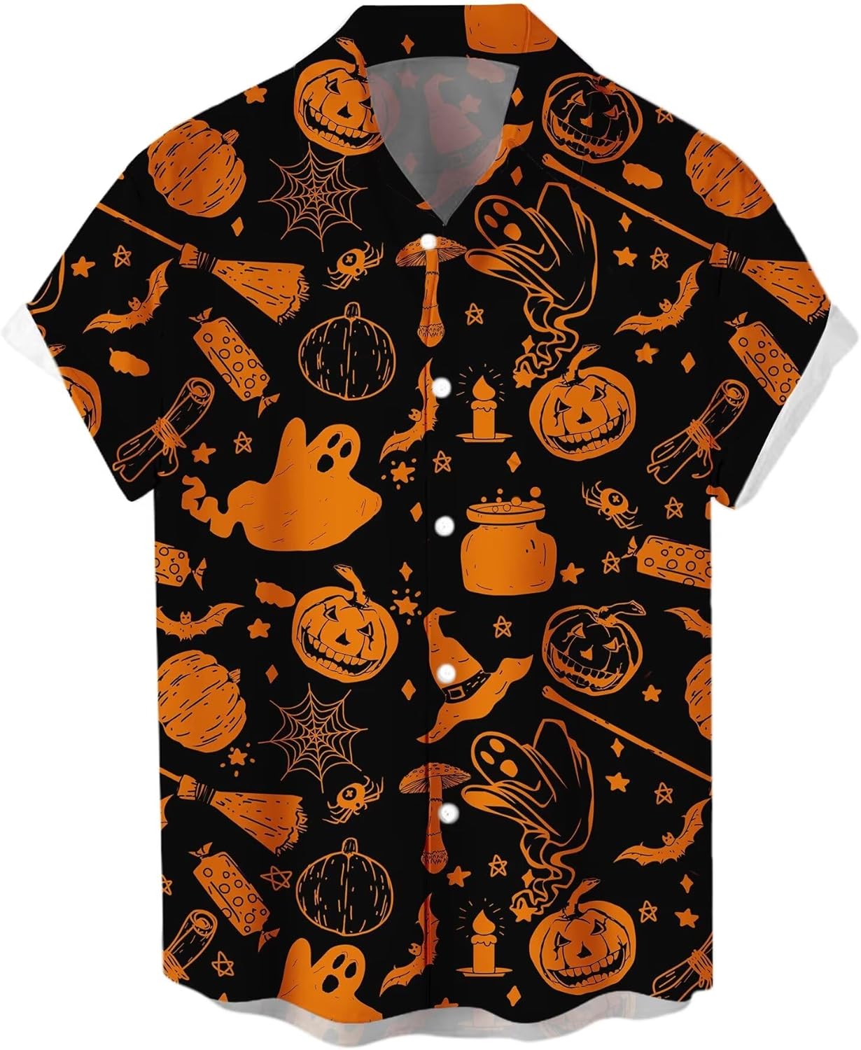 WHO IN SHOP Men's Halloween Shirts Cute Scary Horror Short Sleeve Button Up Shir...