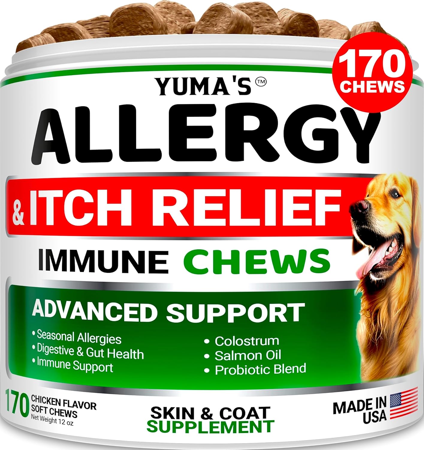 YUMA'S Dog Allergy Relief Chews - Dog Itching Skin Relief Treatment Pills - 170...