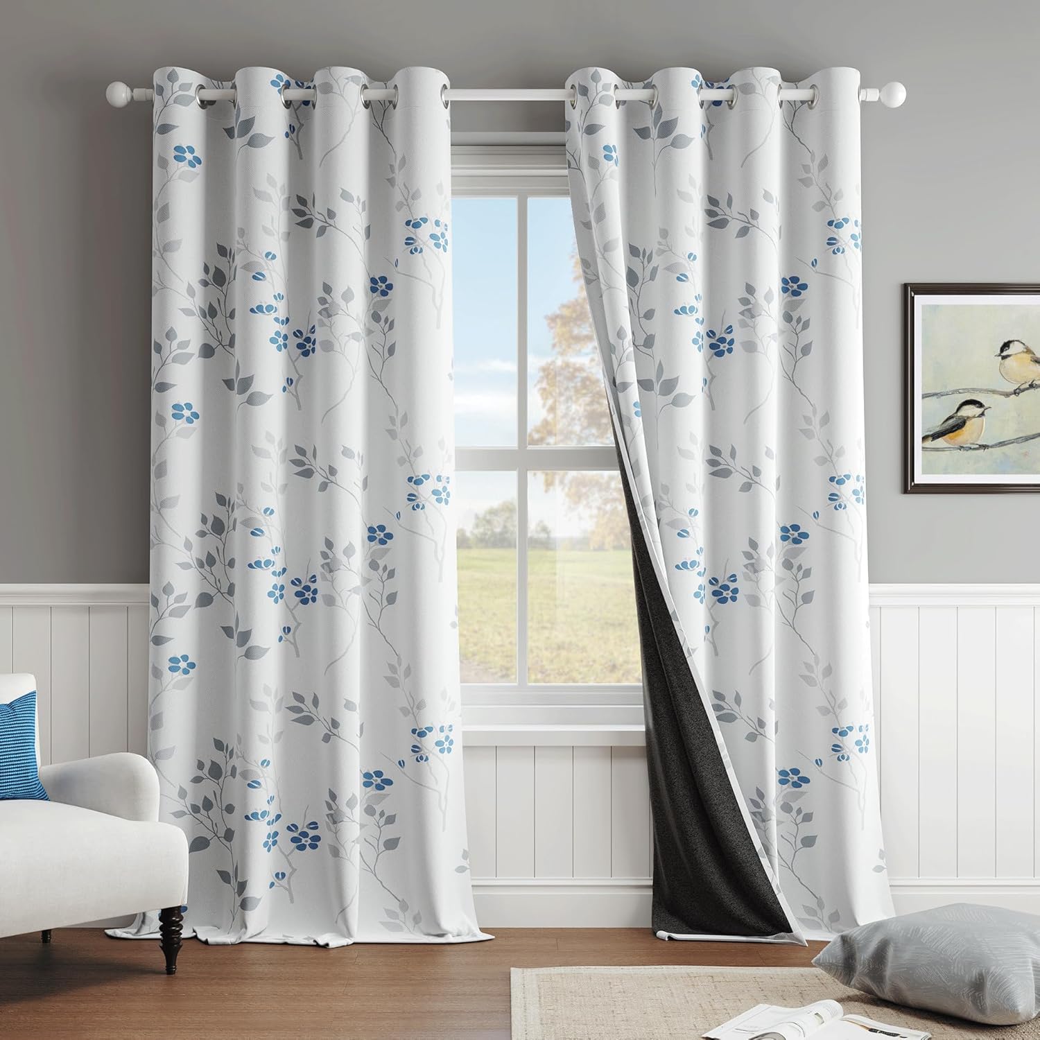 Beauoop Floral Curtains, Premium 100% Blackout Curtains for Bedroom and Living R...