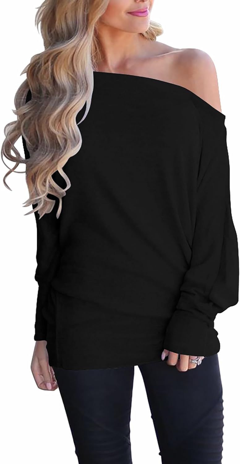 Lacozy Women's Off Shoulder Long Sleeve Oversized Pullover Sweater Knit Jumper L...