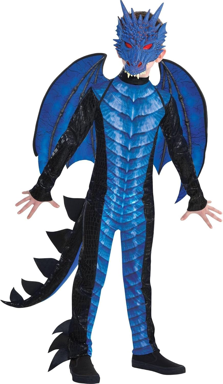 Amscan Black and Blue Dragon Halloween Costume for Boys, Includes Jumpsuit, Mask...