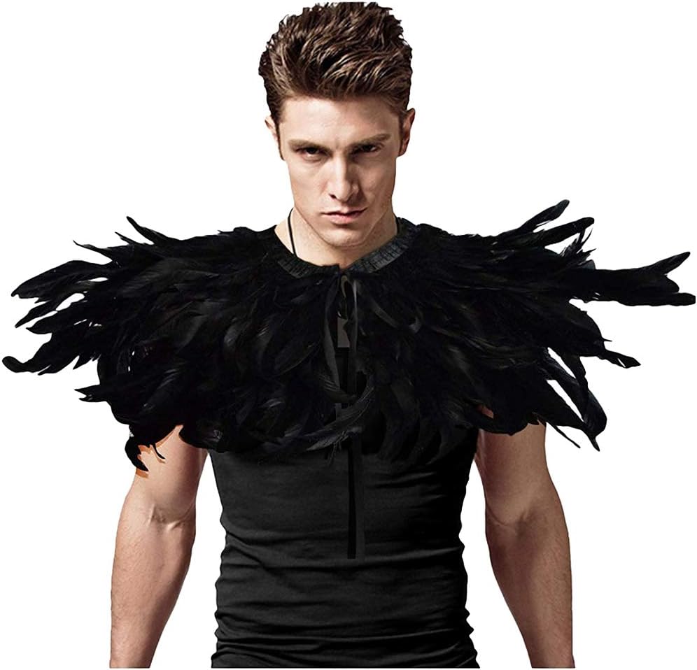 L'VOW Gothic Black Feather Shrug Cape Shawl Halloween Costume for Men Style -01