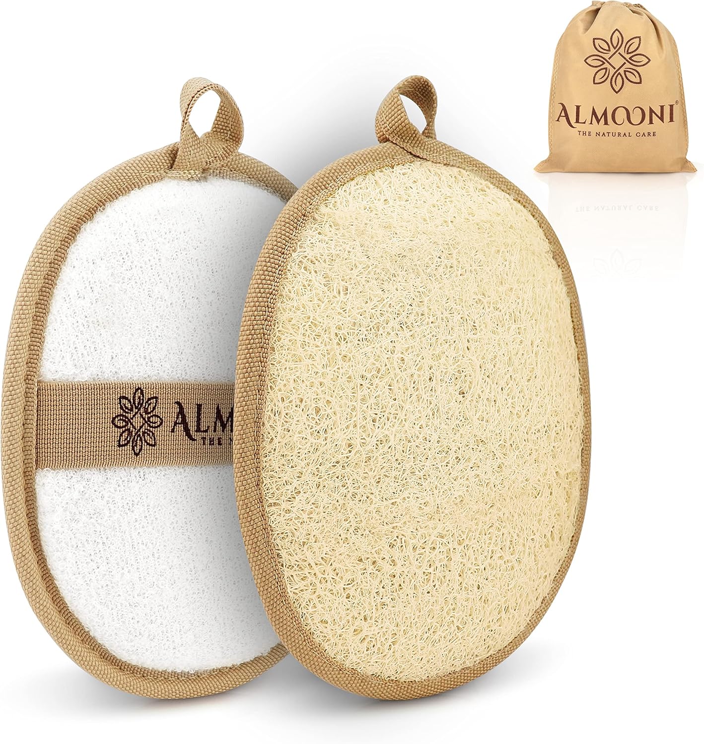 Almooni Natural Loofah Exfoliating Body Scrubber, Made with Natural Egyptian Sho...