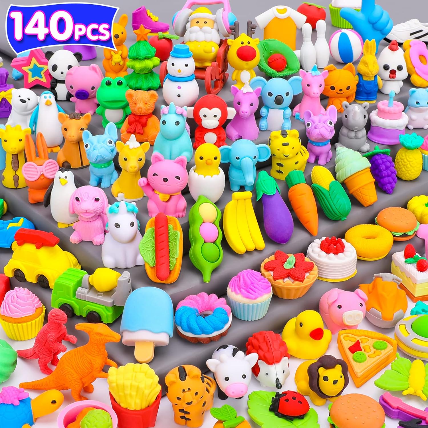 Palmatte 140PCS Mini Animal Erasers for Kids Bulk, Cute Desk Pets Kids Prizes Tr...