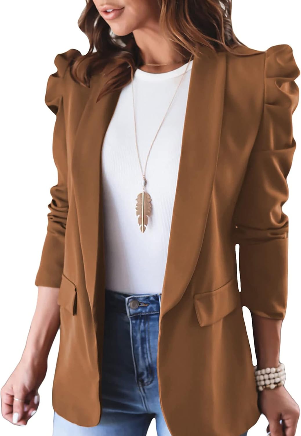 KIRUNDO Women's 2024 Fall Casual Blazers, Special Puff Sleeve Lapel Blazer, Inno...