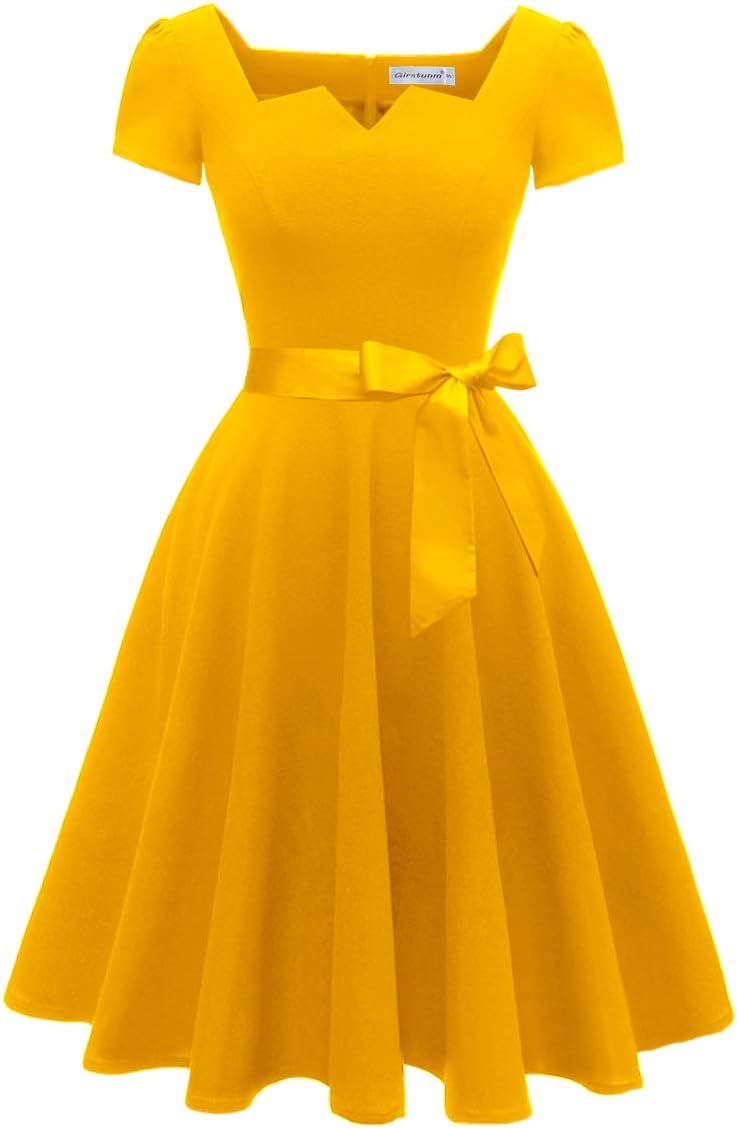 Girstunm Women's Classic Tea Dress Short Sleeve Swing Cocktail Party Dresses wit...