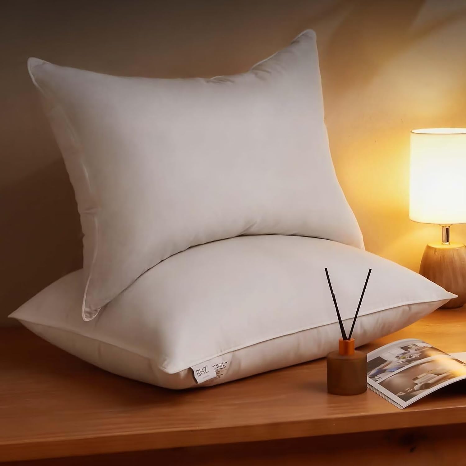 BHZ Goose Down Feather Pillows Queen Size Set of 2...