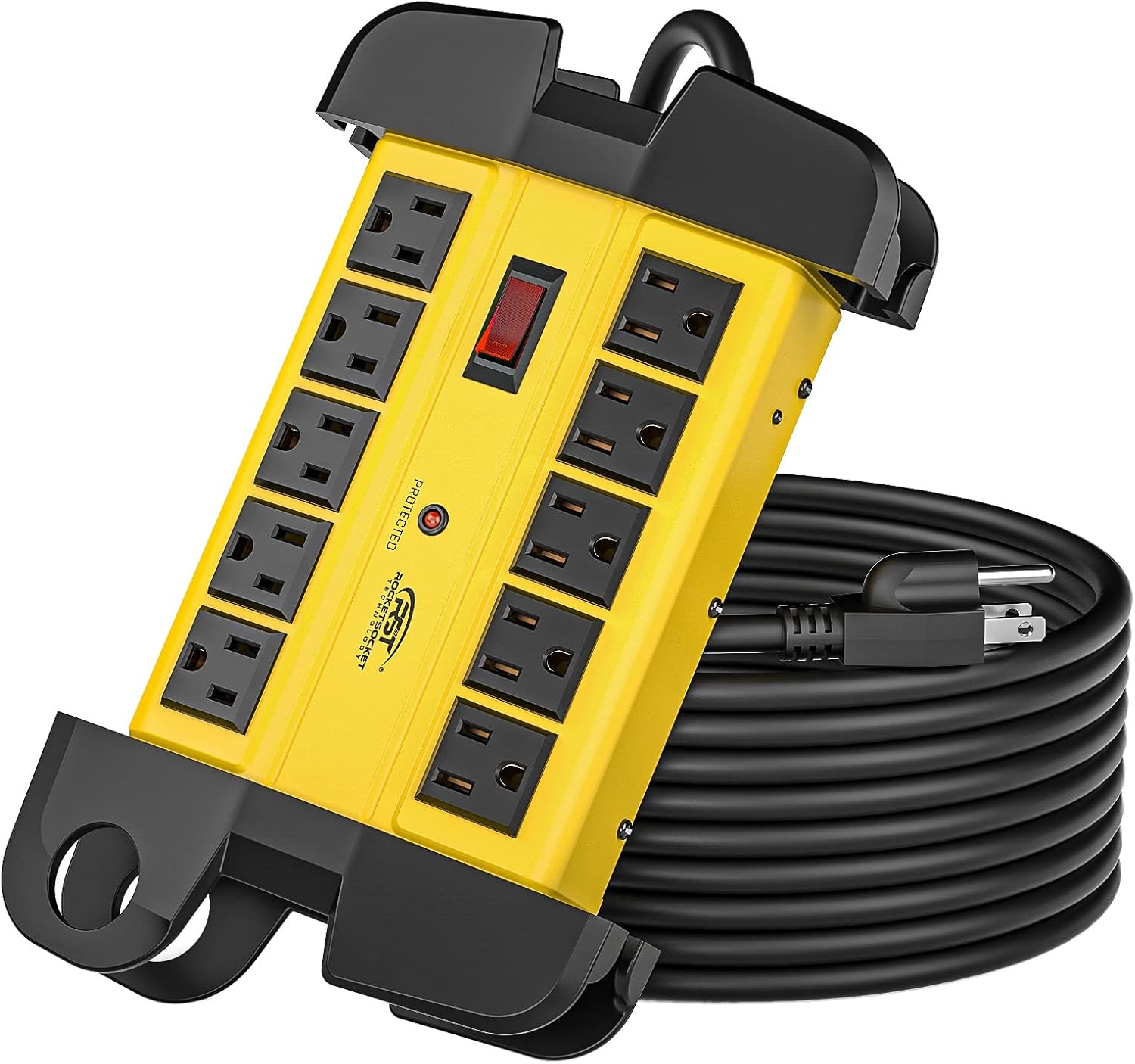 CRST 10-Outlets Heavy Duty Power Strip Metal Surge Protector with 15 Amps, 15-Fo...