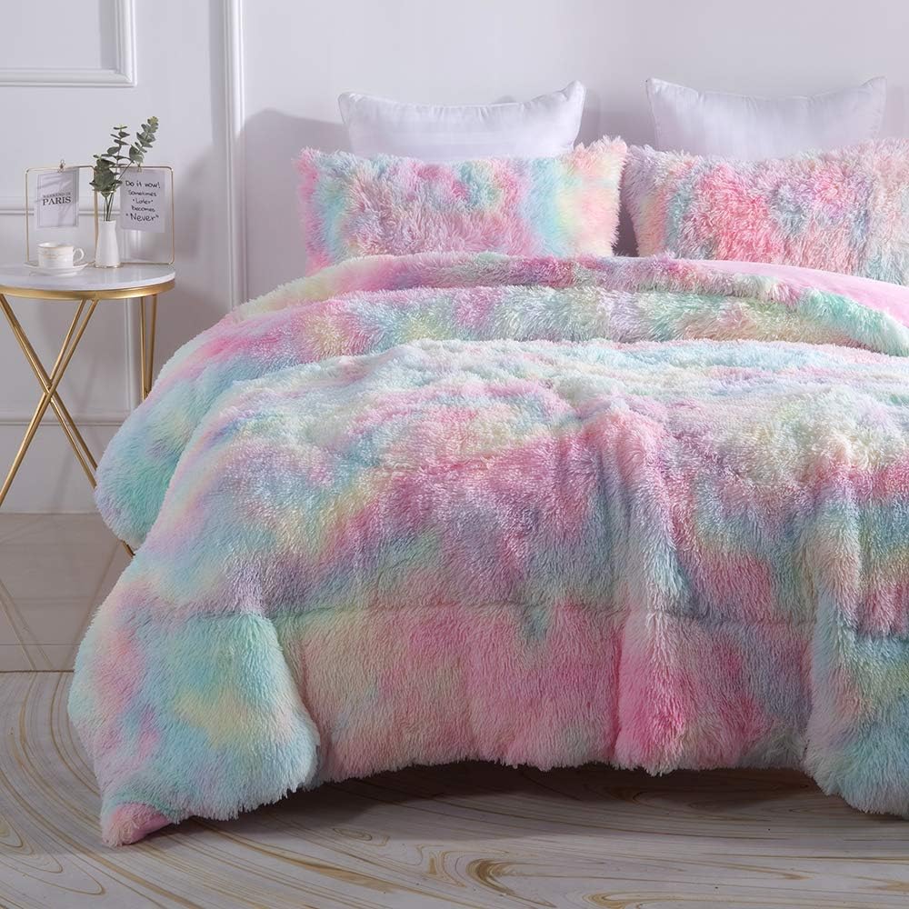 Wajade Faux Fur Plush Comforter Set, Special Shaggy Bedding for Fluffy, Unique F...