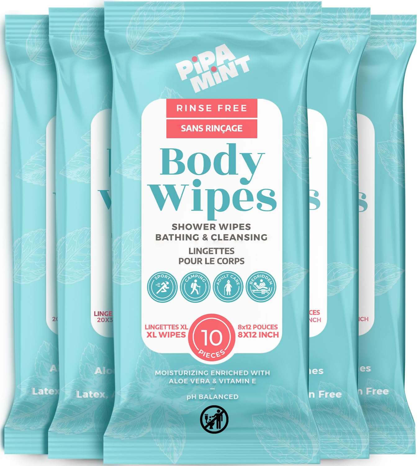 Body Wipes (5 Packs) 50 XL Shower Wipes Body Wipes for Adults Bathing, Traveling...