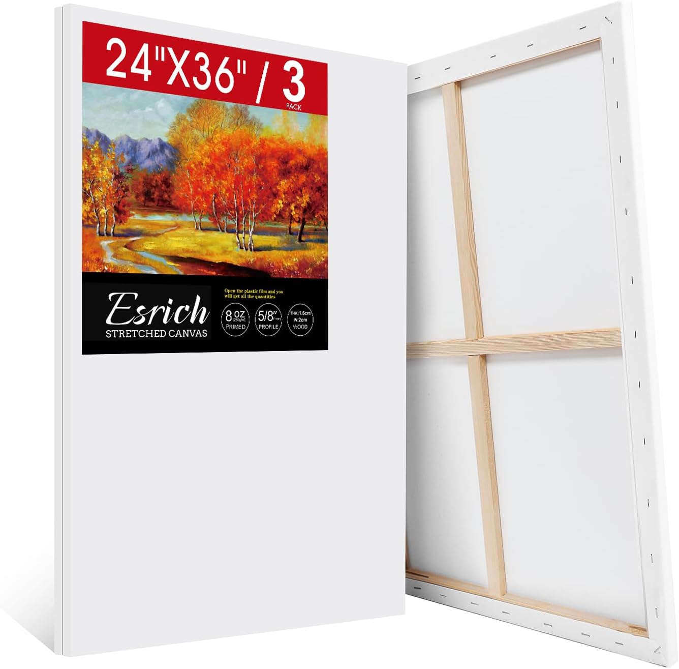 ESRICH Stretched Canvas for Painting 24x36 Inch, 3Pack Large Canvas for Painting...