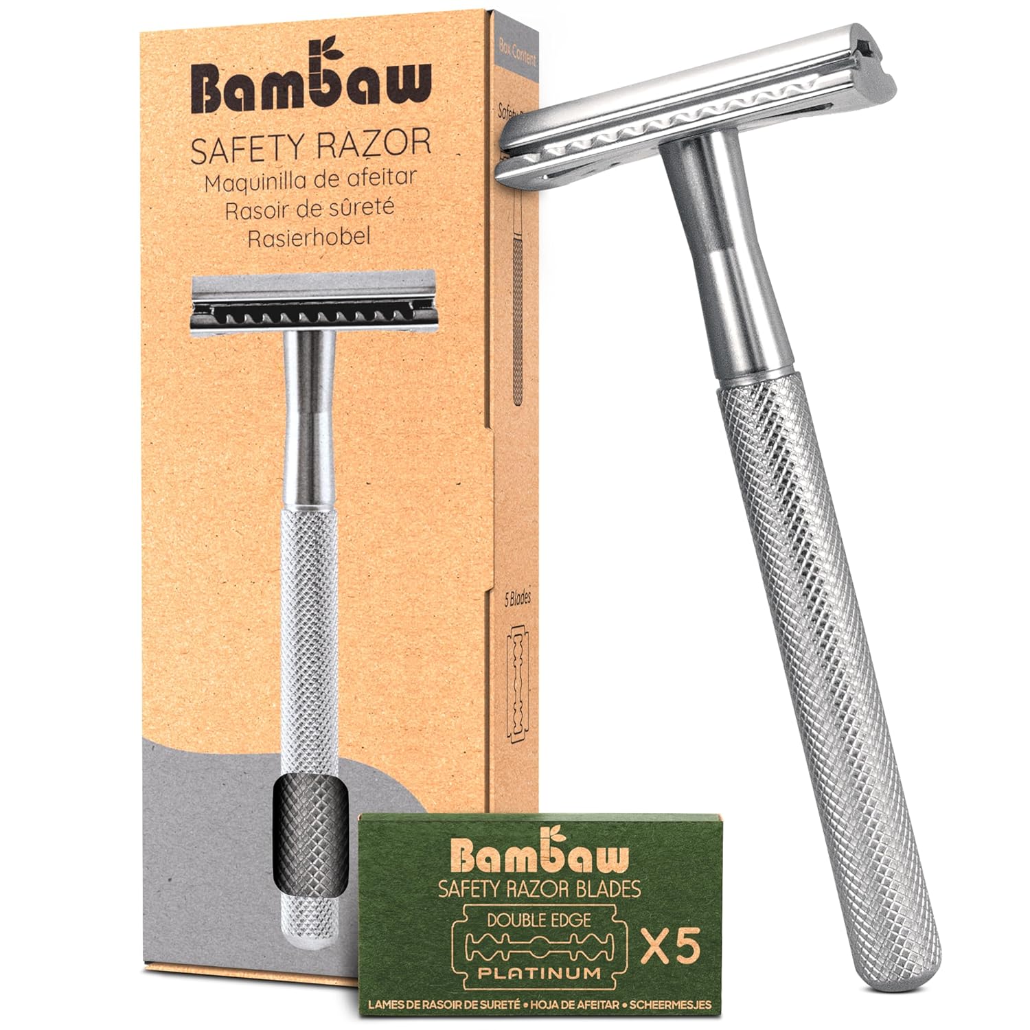 Bambaw Double Edge Safety Razor for Men & Women, Metal Razor with 5 Double Edge...