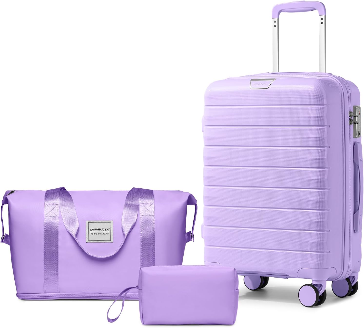 LARVENDER Luggage Sets 3 Piece with Duffel Bag Hardside PP carry on suitcase wit...