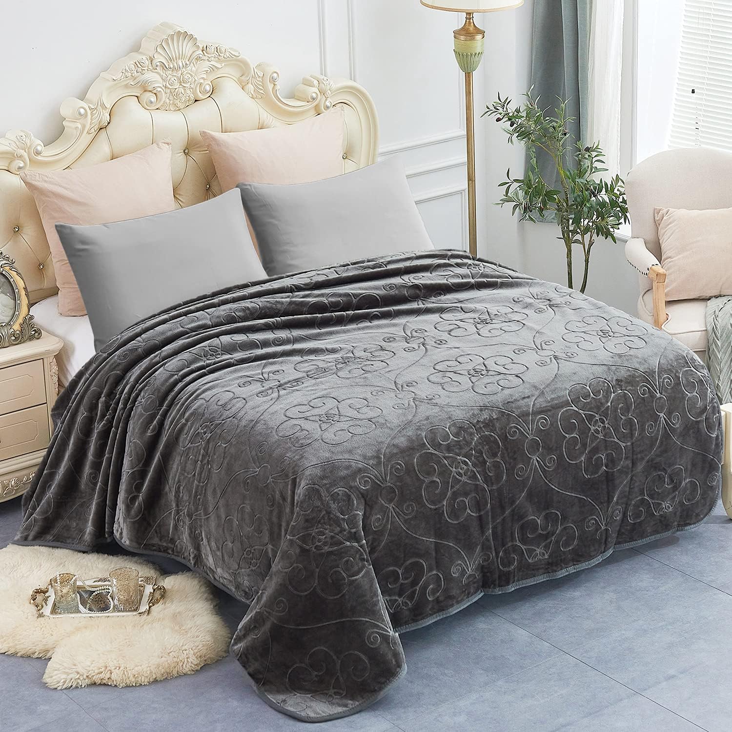 JYK Luxury Fleece Plush Blanket 3.5 LB, 1 Ply, Korean Mink Blanket Queen 75" x 9...