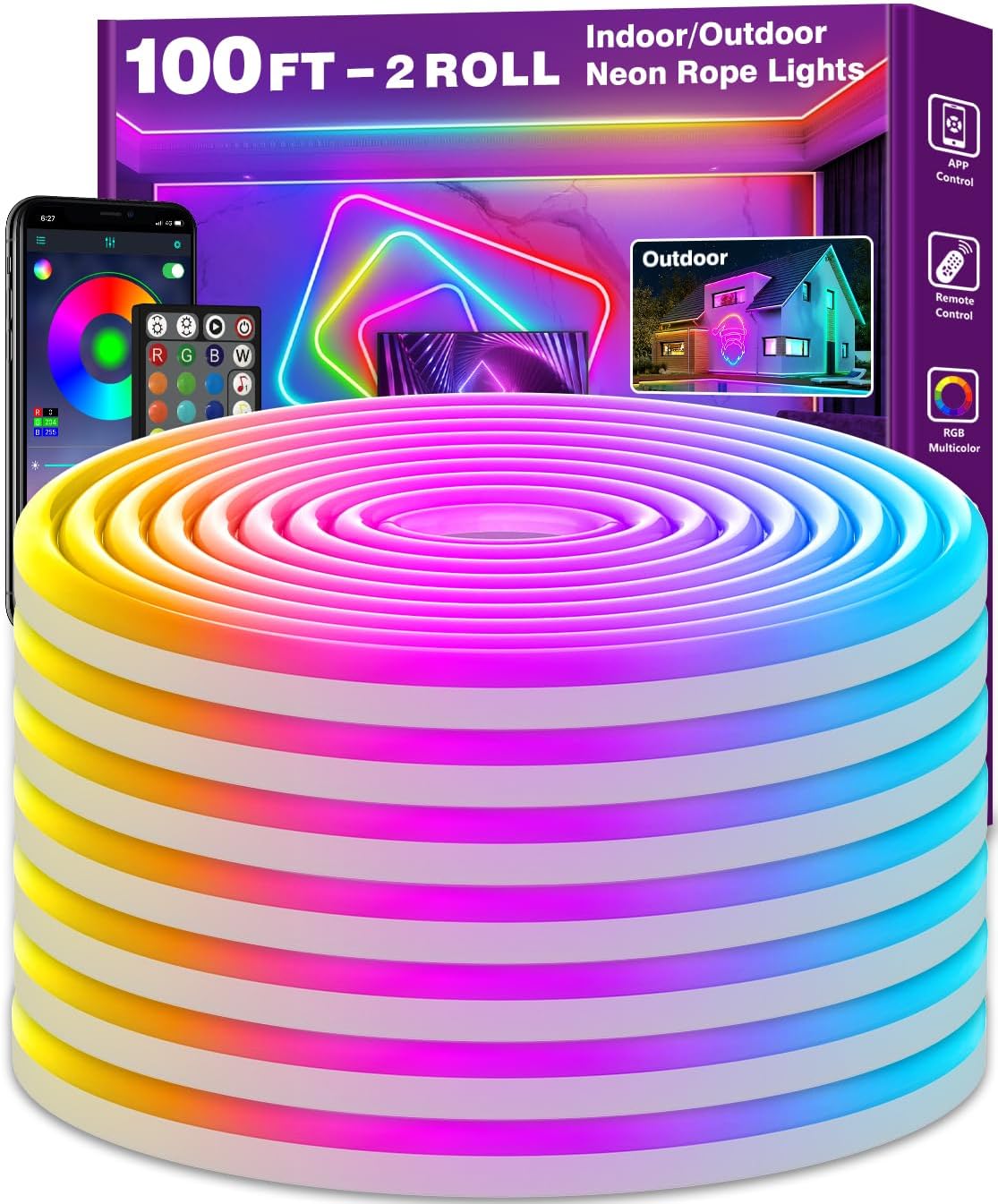 100Ft Neon Rope Lights,Flexible Led Rope Lights Control with App/Remote,Multiple...