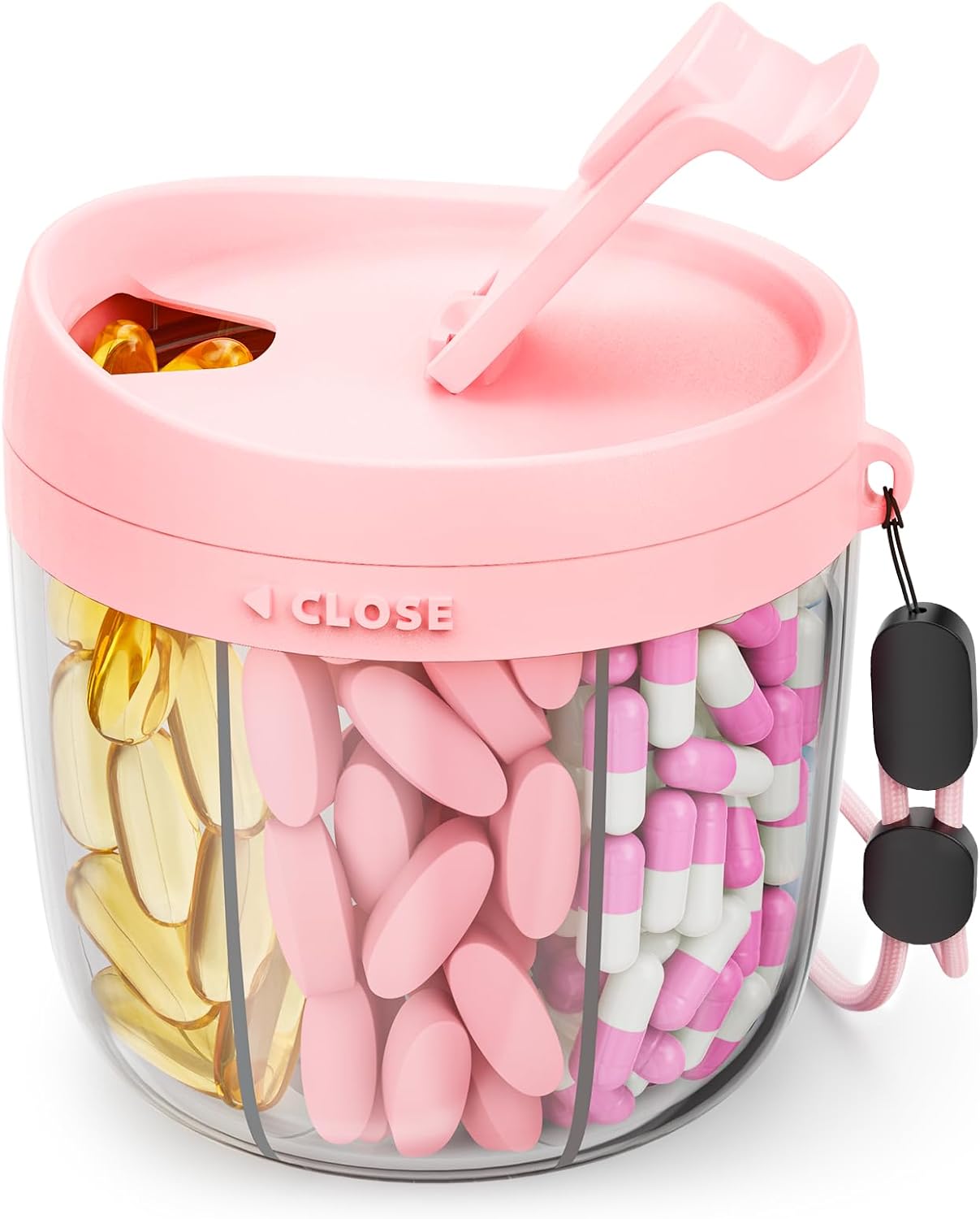 Cute Pill Dispenser with 7 Large Compartments, Portable Pill Bottle Organizer wi...