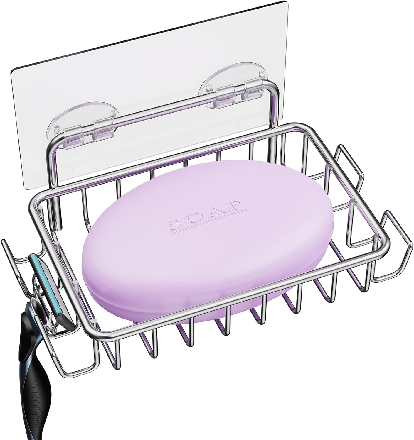 Nieifi Bar Soap Holder for Shower Wall with 4 Hooks, Stainless Steel Adhesive So...